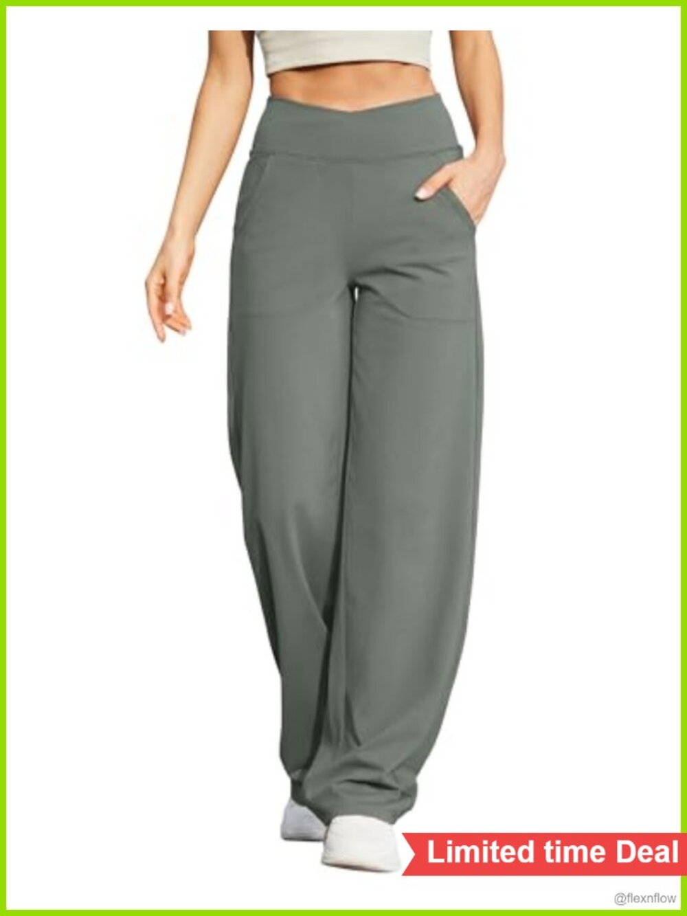 Wide Leg Yoga Pants Crossover High Waist with Pockets Full Length Palazzo
